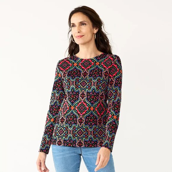 New Croft & Barrow Multicolor Patterned Top - Picture 1 of 7